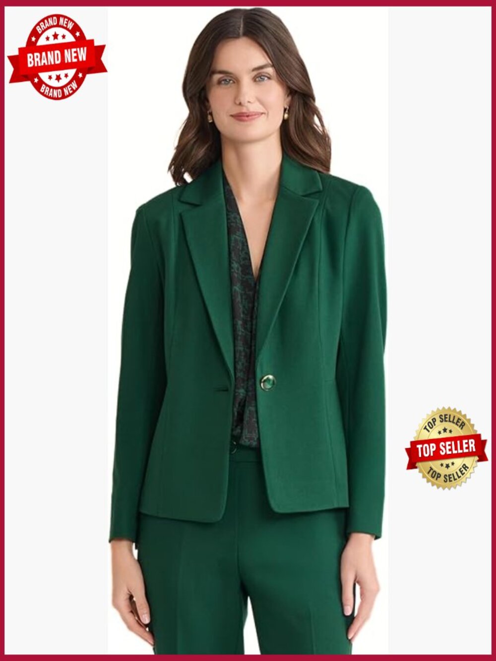 Women's One-Button Notch Collar Blazer with Seamed Waist